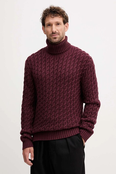 BOSS sweter wełniany BECKHAM X BOSS męski kolor bordowy z golferm 50554338