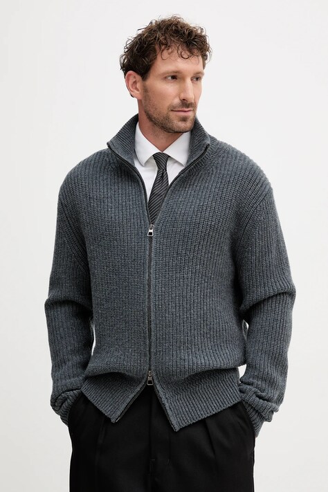 BOSS sweter wełniany BECKHAM X BOSS męski kolor szary 50554340