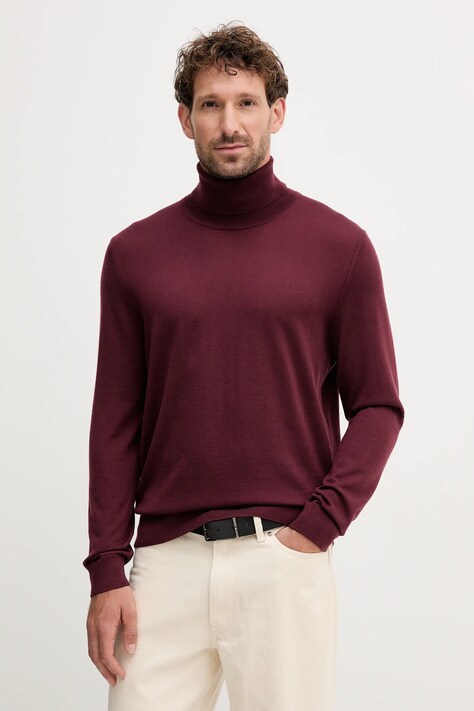 BOSS sweter kaszmirowy BECKHAM X BOSS męski kolor bordowy lekki z golferm 50557974