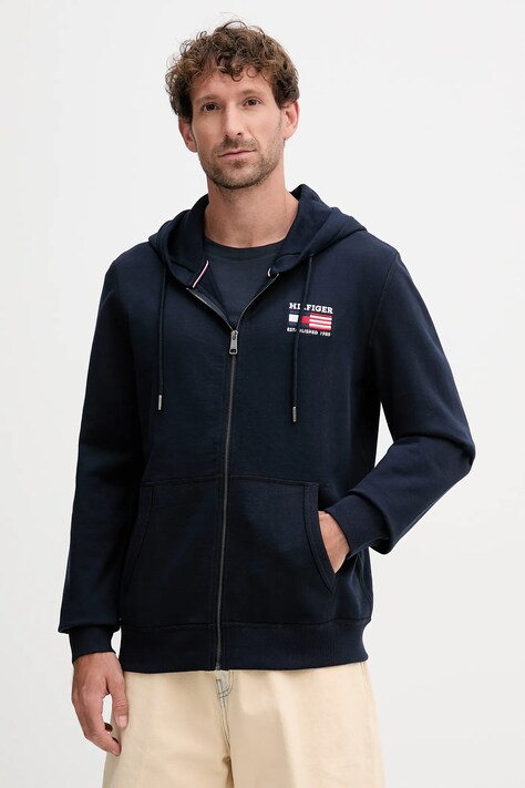 Tommy Hilfiger bluza bawełniana męska kolor granatowy z kapturem gładka MW0MW39691