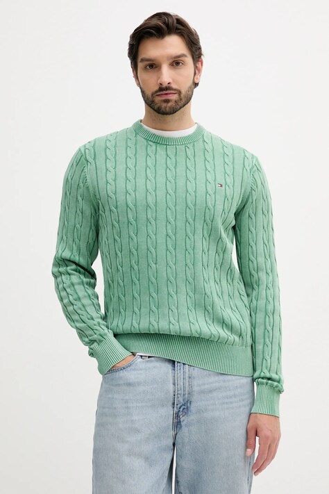 Bavlněný svetr Tommy Hilfiger pánský, zelená barva, MW0MW39524