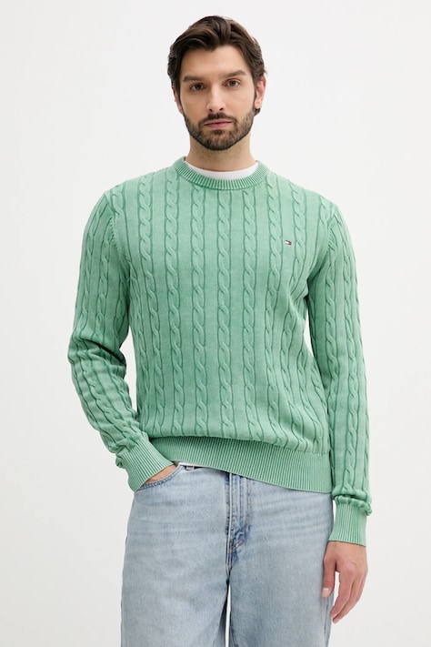 Бавовняний светр Tommy Hilfiger колір зелений легкий MW0MW39524