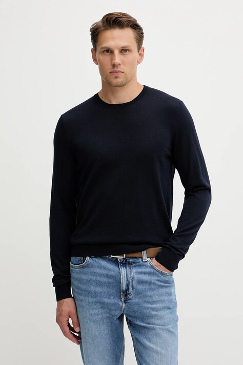 Tommy Hilfiger sweter wełniany męski kolor granatowy lekki MW0MW39775