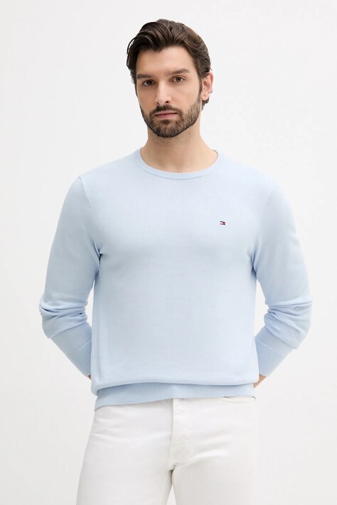 Bavlněný svetr Tommy Hilfiger pánský, modrá barva, MW0MW39999