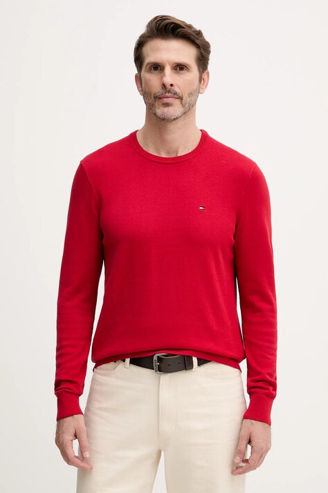 Tommy Hilfiger sweter bawełniany kolor czerwony lekki MW0MW39999
