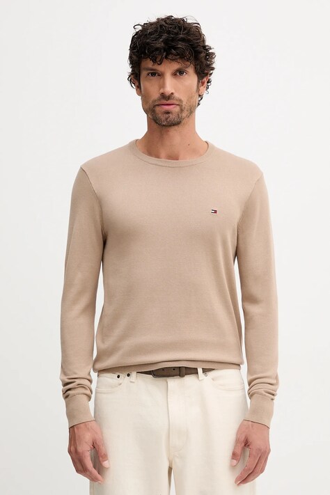 Tommy Hilfiger sweter bawełniany kolor beżowy lekki MW0MW39999
