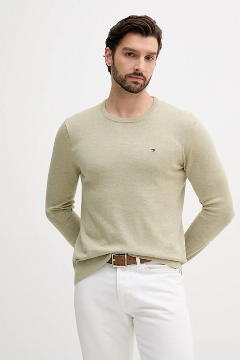 Bavlněný svetr Tommy Hilfiger pánský, zelená barva, MW0MW39999