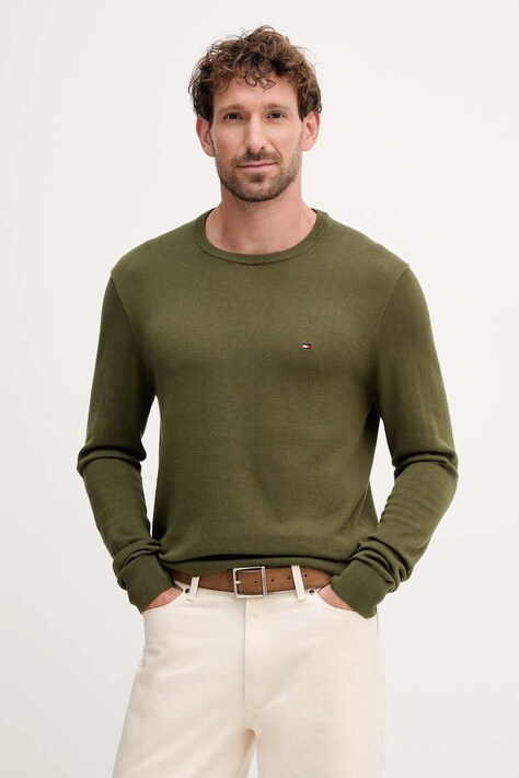 Tommy Hilfiger sweter bawełniany kolor zielony lekki MW0MW39999