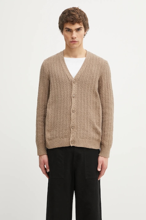 Bavlněný kardigan Samsoe Samsoe SAMICAH pánský, béžová barva, M25200023