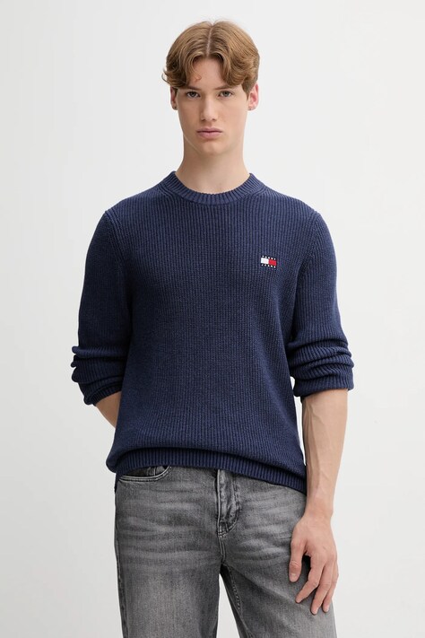 Bombažen pulover Tommy Jeans moški, mornarsko modra barva, DM0DM21652