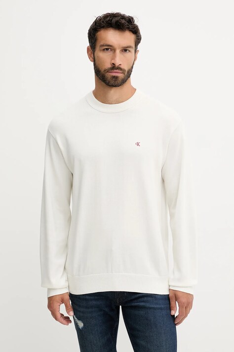 Bavlněný svetr Calvin Klein Jeans pánský, béžová barva, LV04RC309G