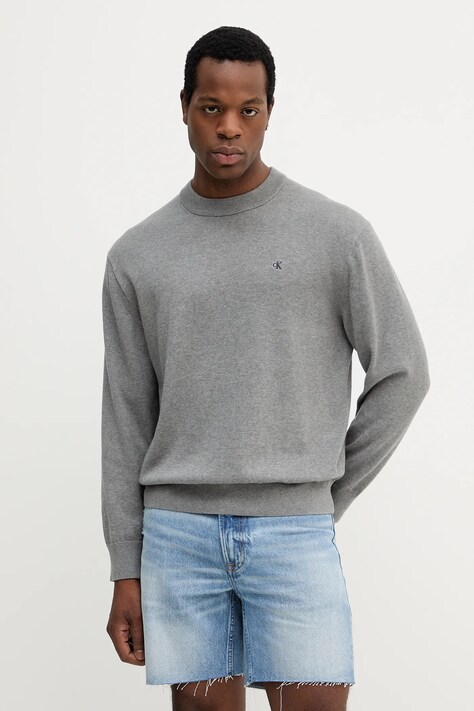 Βαμβακερό πουλόβερ Calvin Klein Jeans ανδρικό, χρώμα: γκρι, LV04RC309G