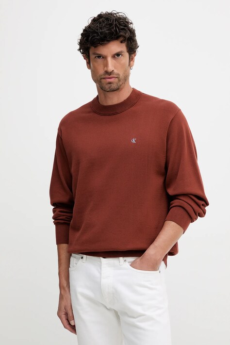Calvin Klein Jeans sweter bawełniany męski kolor bordowy lekki LV04RC309G