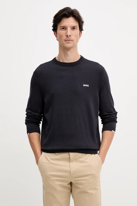 BOSS Green sweter bawełniany kolor granatowy lekki 50541940