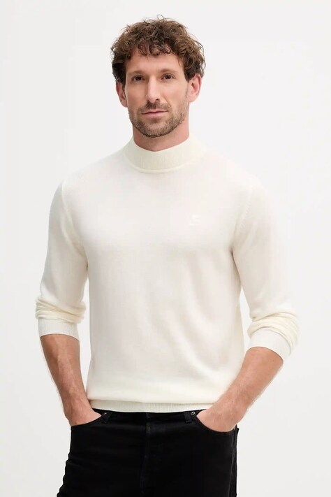 Karl Lagerfeld sweter wełniany męski kolor beżowy lekki 553399.655002