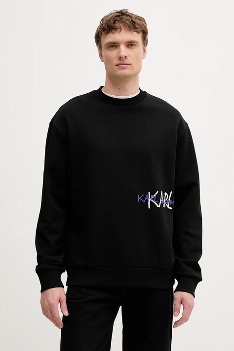 Pamučna dukserica Karl Lagerfeld boja: crna, s kapuljačom, s tiskom, 553904.705112