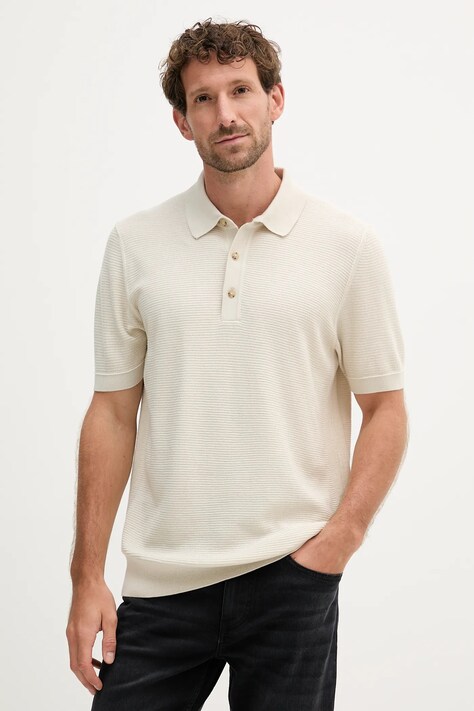 BOSS polo męski kolor beżowy gładki 50543148