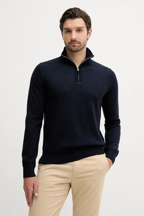 BOSS pulover de lână culoarea bleumarin, cu turtleneck, 50543155