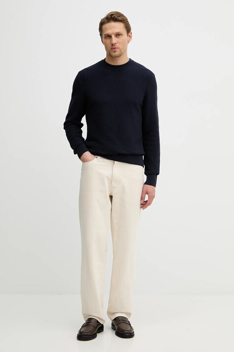 BOSS sweter bawełniany męski kolor granatowy lekki 50545283