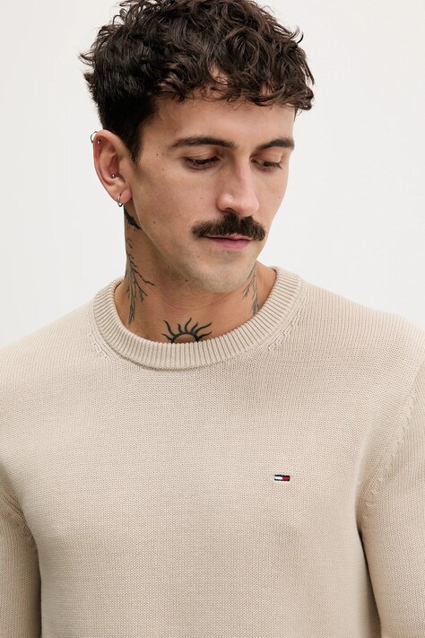 Tommy Jeans sweter bawełniany męski kolor beżowy lekki DM0DM21787