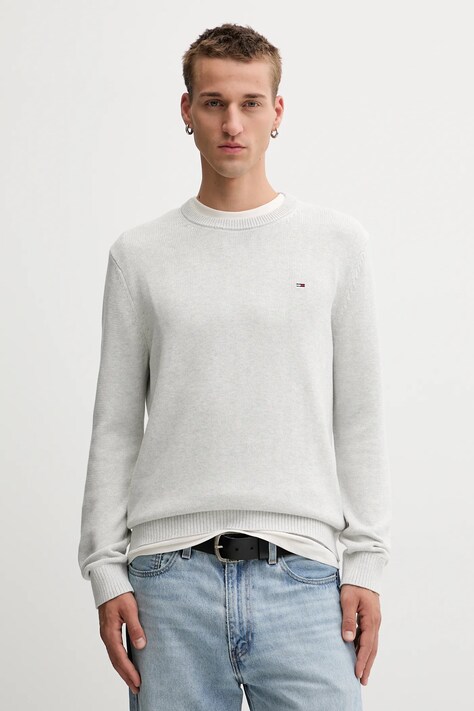 Tommy Jeans pulover de bumbac culoarea gri, light, DM0DM21787