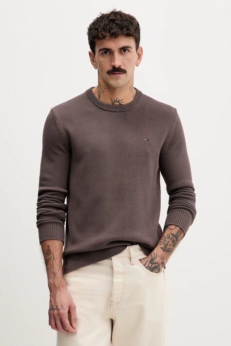 Tommy Jeans sweter bawełniany męski kolor brązowy lekki DM0DM21787