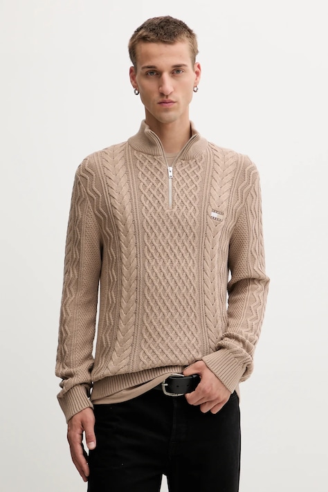 Памучен пуловер Tommy Jeans мъжки в кафяво от лека материя DM0DM22103