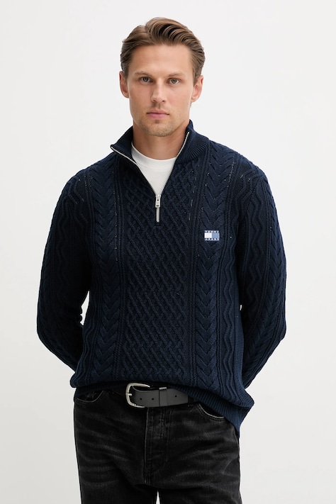 Βαμβακερό πουλόβερ Tommy Jeans ανδρικό, χρώμα: μπλε, DM0DM22103