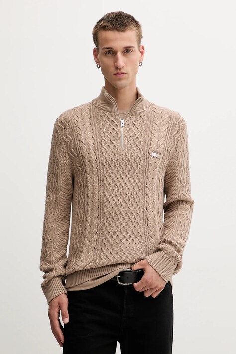 Tommy Jeans pulover de bumbac culoarea maro, light, DM0DM22103