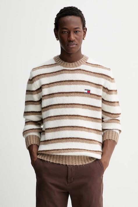 Sveter s prídavkom alpaky Tommy Jeans hnedá farba, hrejivý, DM0DM22109