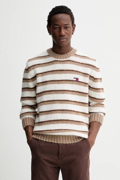 Tommy Jeans sweter z domieszką alpaki męski kolor brązowy ciepły DM0DM22109