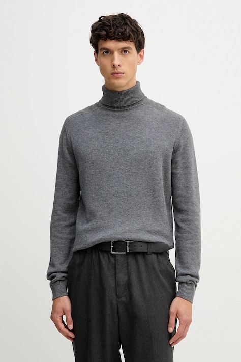 Karl Lagerfeld pulover din amestec de lână culoarea gri, light, cu guler, 554305.655024