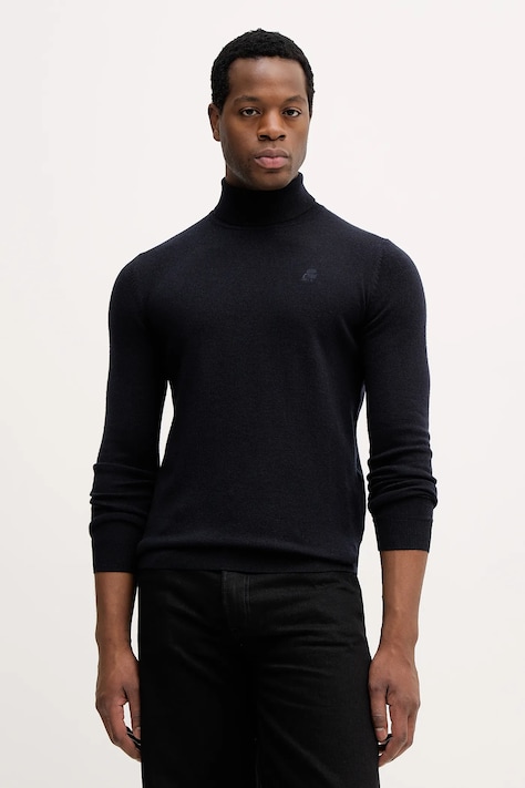 Karl Lagerfeld sweter wełniany męski kolor granatowy lekki z golferm 554399.655058