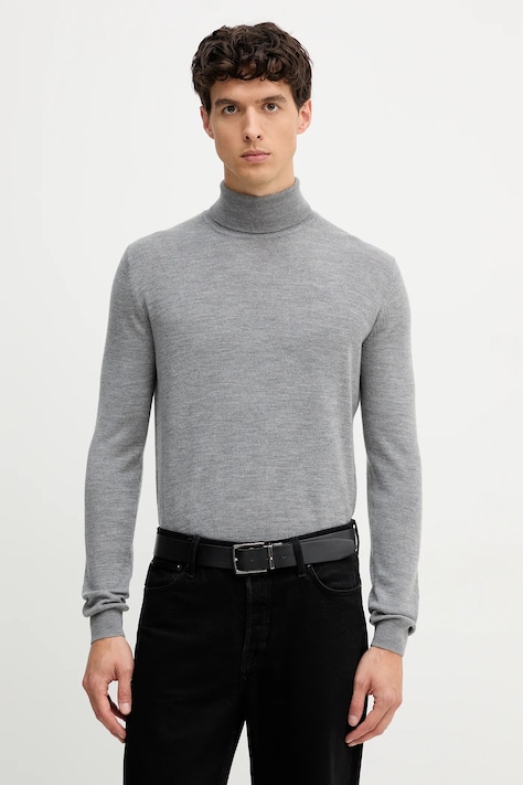 Karl Lagerfeld pulover de lână culoarea gri, light, cu guler, 554399.655058