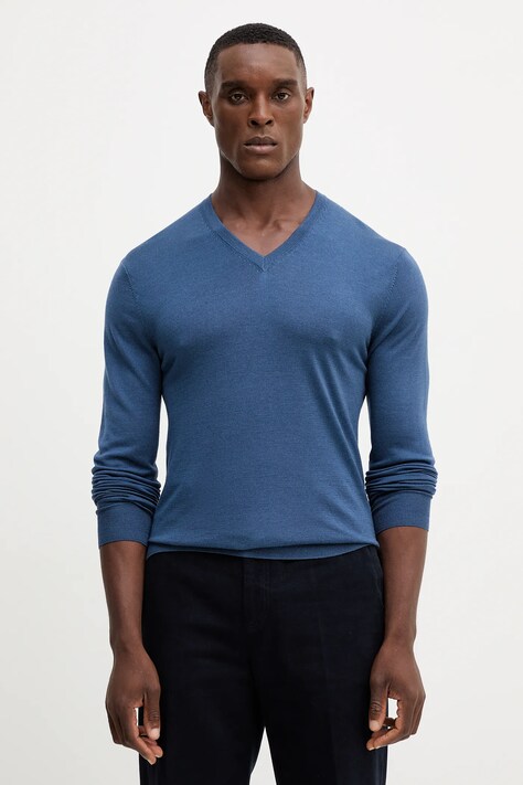 Hackett London sweter z wełną męski kolor granatowy lekki HM7000001