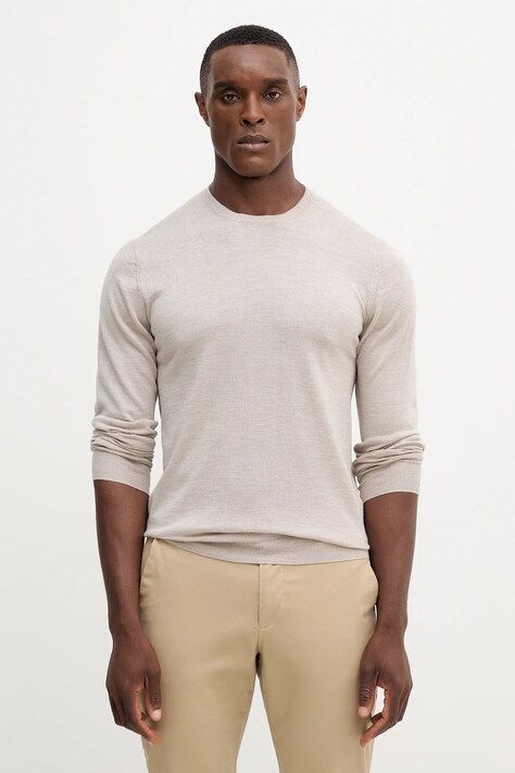 Hackett London sweter z wełną męski kolor beżowy lekki HM7000006
