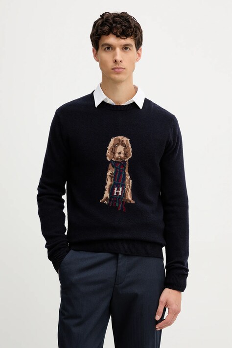Hackett London sweter wełniany męski kolor granatowy lekki HM7000051