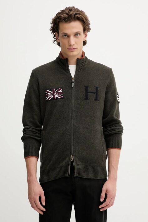 Hackett London kardigan wełniany męski kolor zielony HM7000052