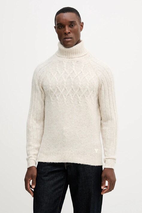 Guess sweter z domieszką wełny JEMMY męski kolor beżowy z golferm M5BR16 Z0462