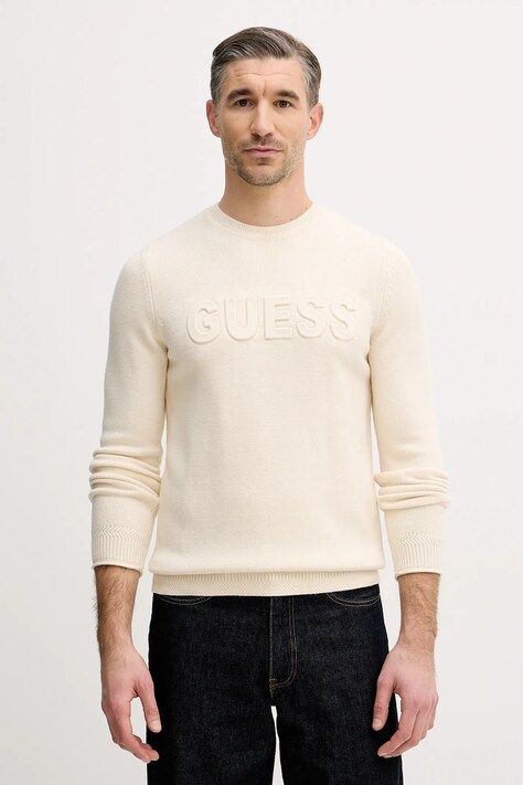 Guess sweter męski kolor beżowy z półgolfem M5BR35 Z2ZK2