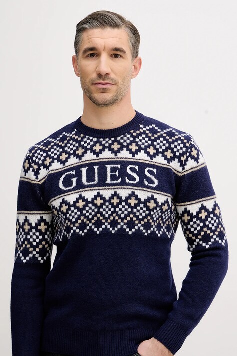 Светр з домішкою вовни Guess — AW25-SWM05P, темно-синій — фото 4