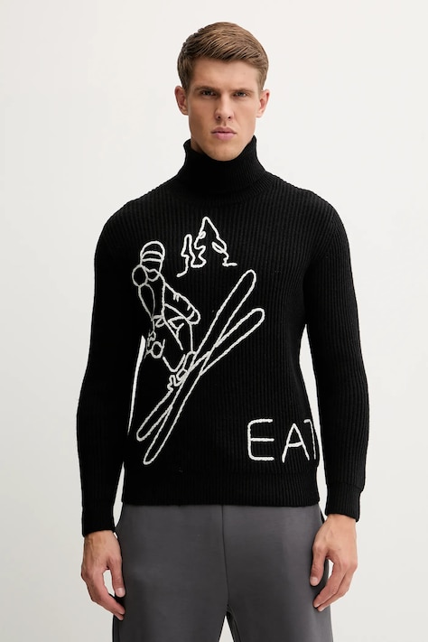 Свитер с добавлением шерсти EA7 Emporio Armani цвет чёрный тёплый с гольфом AF19328.7M000502