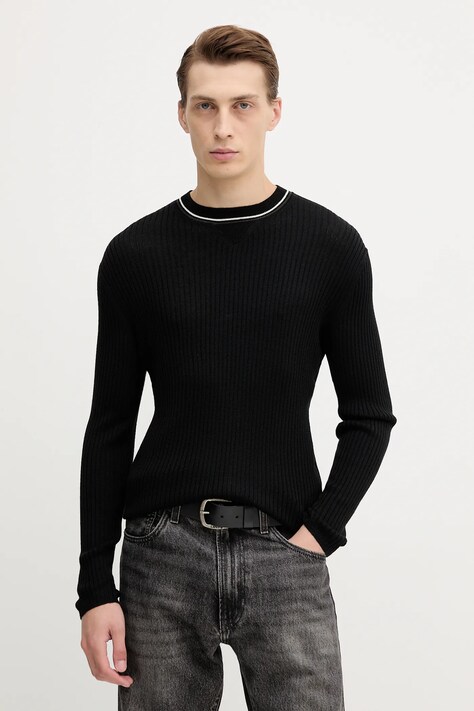 Armani Exchange sweter wełniany męski kolor czarny lekki XM000893 AF14007