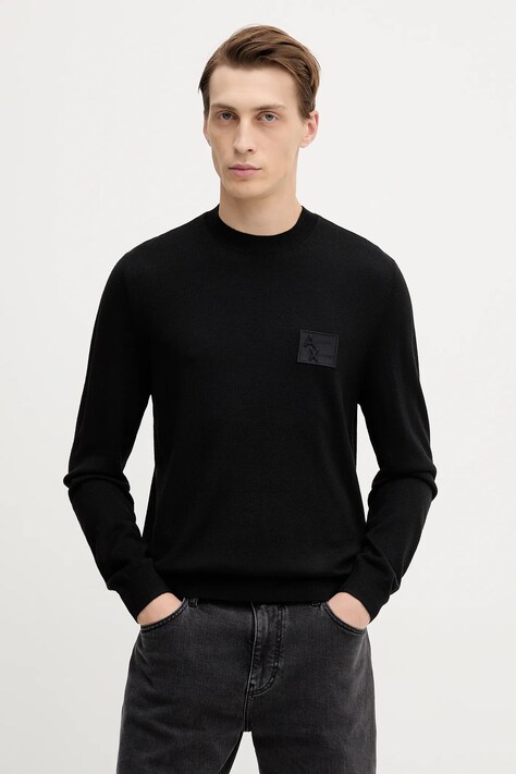 Armani Exchange sweter wełniany męski kolor czarny lekki XM001329 AF11982