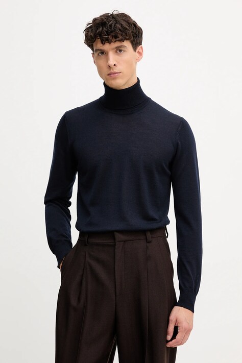 Emporio Armani sweter wełniany męski kolor granatowy lekki z golferm 8N1M43 1M67Z