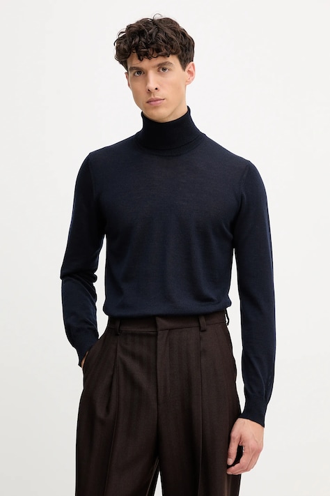 Шерстяной свитер Emporio Armani цвет синий лёгкий с гольфом 8N1M43 1M67Z