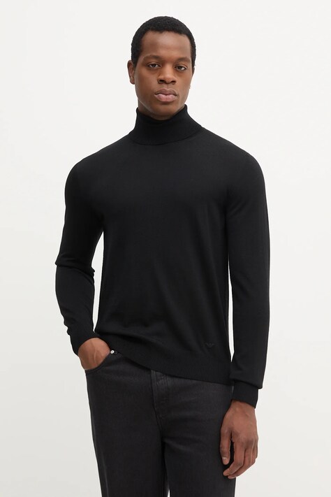 Emporio Armani sweter wełniany męski kolor czarny lekki z golferm 8N1M43 1M67Z