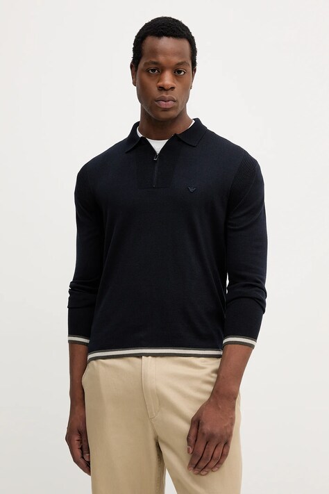 Emporio Armani sweter wełniany męski kolor granatowy lekki EM001512 AF14158