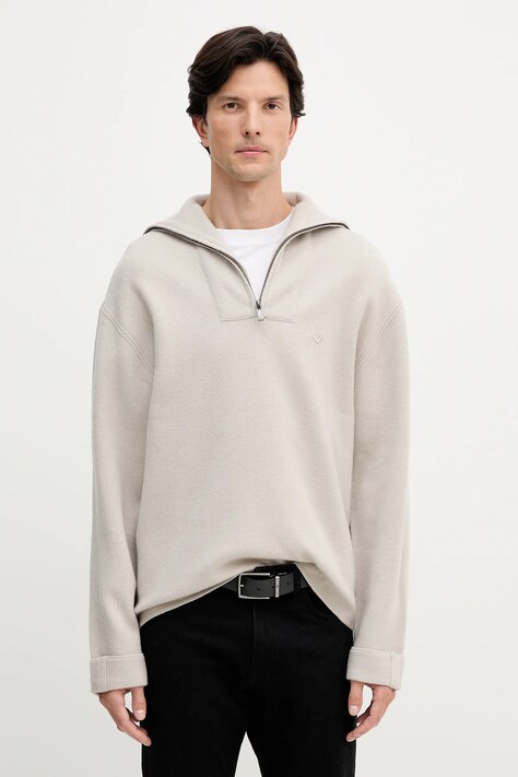 Emporio Armani sweter wełniany męski kolor beżowy EM002052 AF18104