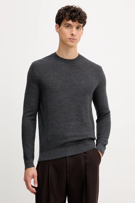 Emporio Armani sweter wełniany męski kolor szary lekki EM002196 AF13851